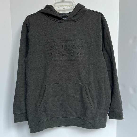 VANS Fleece Hoodie Sweatshirt Youth XL Embossed Logo - Dark Gray Heather EUC - Picture 1 of 8